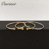 Stainless Steel CZ Crystal Letter Women Cuff Bracelet