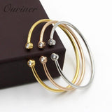 Stainless Steel CZ Crystal Letter Women Cuff Bracelet