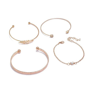 Sindlan 4Pcs Feather Bangle Bracelets Set Vintage Rhinestone Wrist Jewelry
