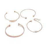 Sindlan 4Pcs Feather Bangle Bracelets Set Vintage Rhinestone Wrist Jewelry