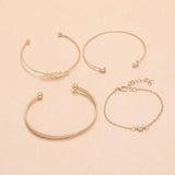 Sindlan 4Pcs Feather Bangle Bracelets Set Vintage Rhinestone Wrist Jewelry