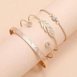 Sindlan 4Pcs Feather Bangle Bracelets Set Vintage Rhinestone Wrist Jewelry