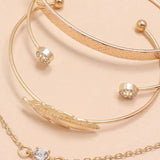 Sindlan 4Pcs Feather Bangle Bracelets Set Vintage Rhinestone Wrist Jewelry