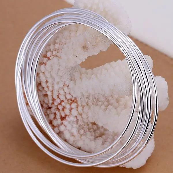 Retro S925 Sterling Silver Bangle Bracelet with Charms