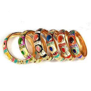Floral Cloisonne Hinged Bracelets Enamel Flower Bangles