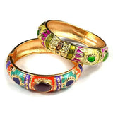 Floral Cloisonne Hinged Bracelets Enamel Flower Bangles
