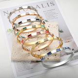 Vintage CZ Charm Bracelet Stainless Steel Bangle