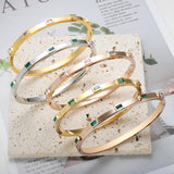 Vintage CZ Charm Bracelet Stainless Steel Bangle