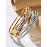 60mm CZ Eye Stainless Steel Bracelet Bangle 18K Plated Charm Jewelry Gift