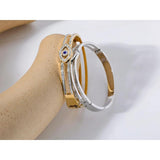 60mm CZ Eye Stainless Steel Bracelet Bangle 18K Plated Charm Jewelry Gift