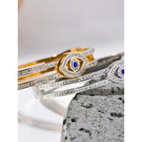 60mm CZ Eye Stainless Steel Bracelet Bangle 18K Plated Charm Jewelry Gift
