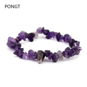 Gravel Crystal Stone Bracelets Chakra Bangles Women Purple Pink Chip Stretch