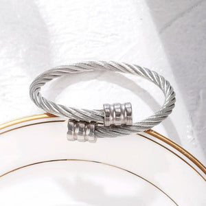 Vintage Stainless Steel Golden Cuff Bracelet Open Adjustable