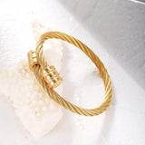 Vintage Stainless Steel Golden Cuff Bracelet Open Adjustable