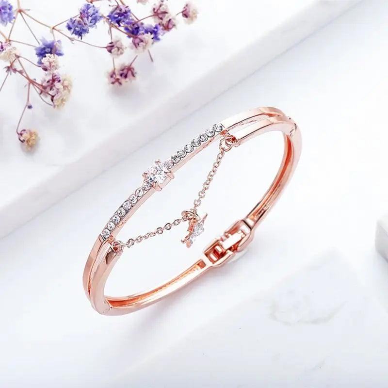 Metal Crystal Chain Star Lock Stainless Steel Jewelry Bangle