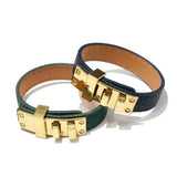 Gothic Punk Lychee Pattern Glossy Belt Buckle PU Leather Bracelets