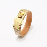 Gothic Punk Lychee Pattern Glossy Belt Buckle PU Leather Bracelets