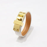 Gothic Punk Lychee Pattern Glossy Belt Buckle PU Leather Bracelets
