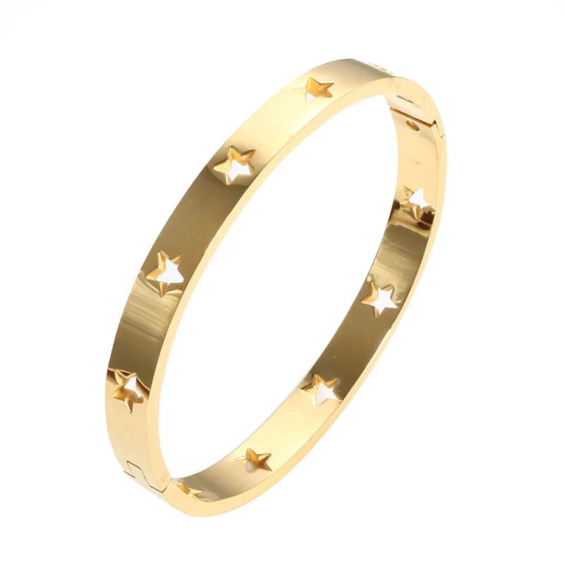 316L Stainless Steel Woman Bangle Bracelet Star Hollow Rose Band Jewelry
