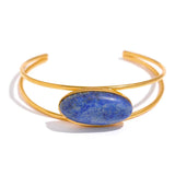 Lapis Lazuli Stone Cuff Bracelet, 18k Plated, Waterproof