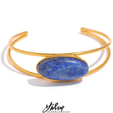 Lapis Lazuli Stone Cuff Bracelet, 18k Plated, Waterproof
