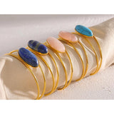 Lapis Lazuli Stone Cuff Bracelet, 18k Plated, Waterproof