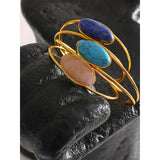 Lapis Lazuli Stone Cuff Bracelet, 18k Plated, Waterproof