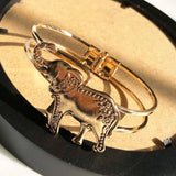 Greek Sorority Crystal Letter Elephant Charms Adjustable Open Bangle