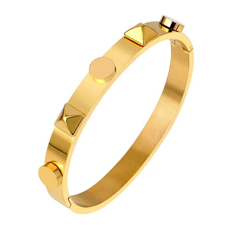 Stainless Steel Big Rivet Bangle Bracelet Men Women Wedding Party