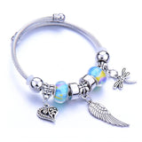 Stainless Steel Glass Bead Dragonfly Bracelet Pink Red
