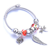 Stainless Steel Glass Bead Dragonfly Bracelet Pink Red