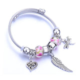 Stainless Steel Glass Bead Dragonfly Bracelet Pink Red