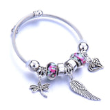 Stainless Steel Glass Bead Dragonfly Bracelet Pink Red