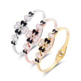 Flower Charm Open Cuff Bangle Stainless Steel Wedding Gift