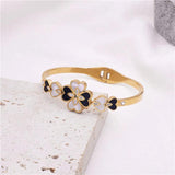 Flower Charm Open Cuff Bangle Stainless Steel Wedding Gift