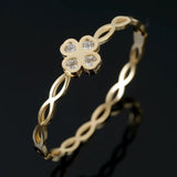 Stainless Steel Four-leaf Clover Bangle CZ Crystal Bracelet