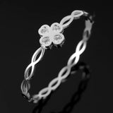 Stainless Steel Four-leaf Clover Bangle CZ Crystal Bracelet