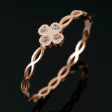 Stainless Steel Four-leaf Clover Bangle CZ Crystal Bracelet