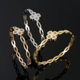Stainless Steel Four-leaf Clover Bangle CZ Crystal Bracelet