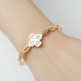 Stainless Steel Four-leaf Clover Bangle CZ Crystal Bracelet