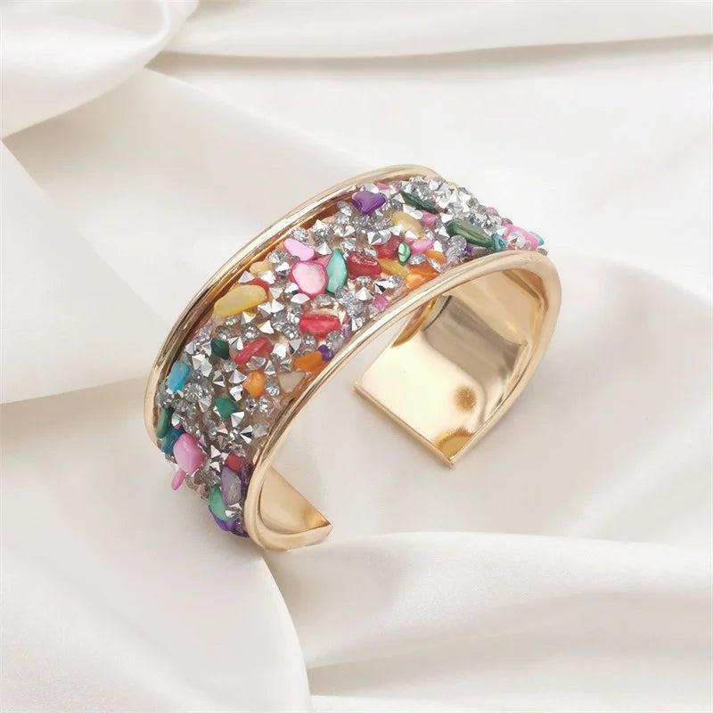 Colorful Round Cuff Bracelet Punk Rhinestone Jewelry