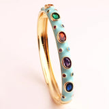 Colorful Enamel Rainbow Cuff Bracelet with CZ Bangle