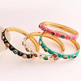 Colorful Enamel Rainbow Cuff Bracelet with CZ Bangle