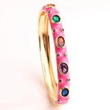 Colorful Enamel Rainbow Cuff Bracelet with CZ Bangle