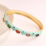 Colorful Enamel Rainbow Cuff Bracelet with CZ Bangle