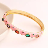 Colorful Enamel Rainbow Cuff Bracelet with CZ Bangle