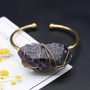 Natural Amethysts and Clear Quartzs Open Bracelet for Women