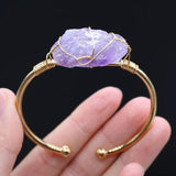 Natural Amethysts and Clear Quartzs Open Bracelet for Women