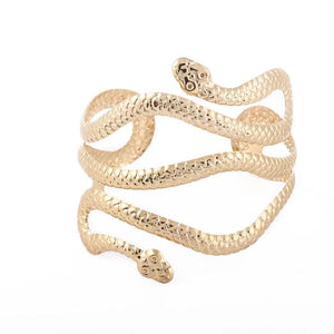 Golden Punk Double Head Snake Cuff Bracelet Metal Carving Exaggerated Goth
