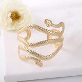 Golden Punk Double Head Snake Cuff Bracelet Metal Carving Exaggerated Goth